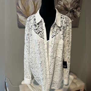NWT Simply Vera Vera Wang White Lace Layered Blouse Long Sleeve